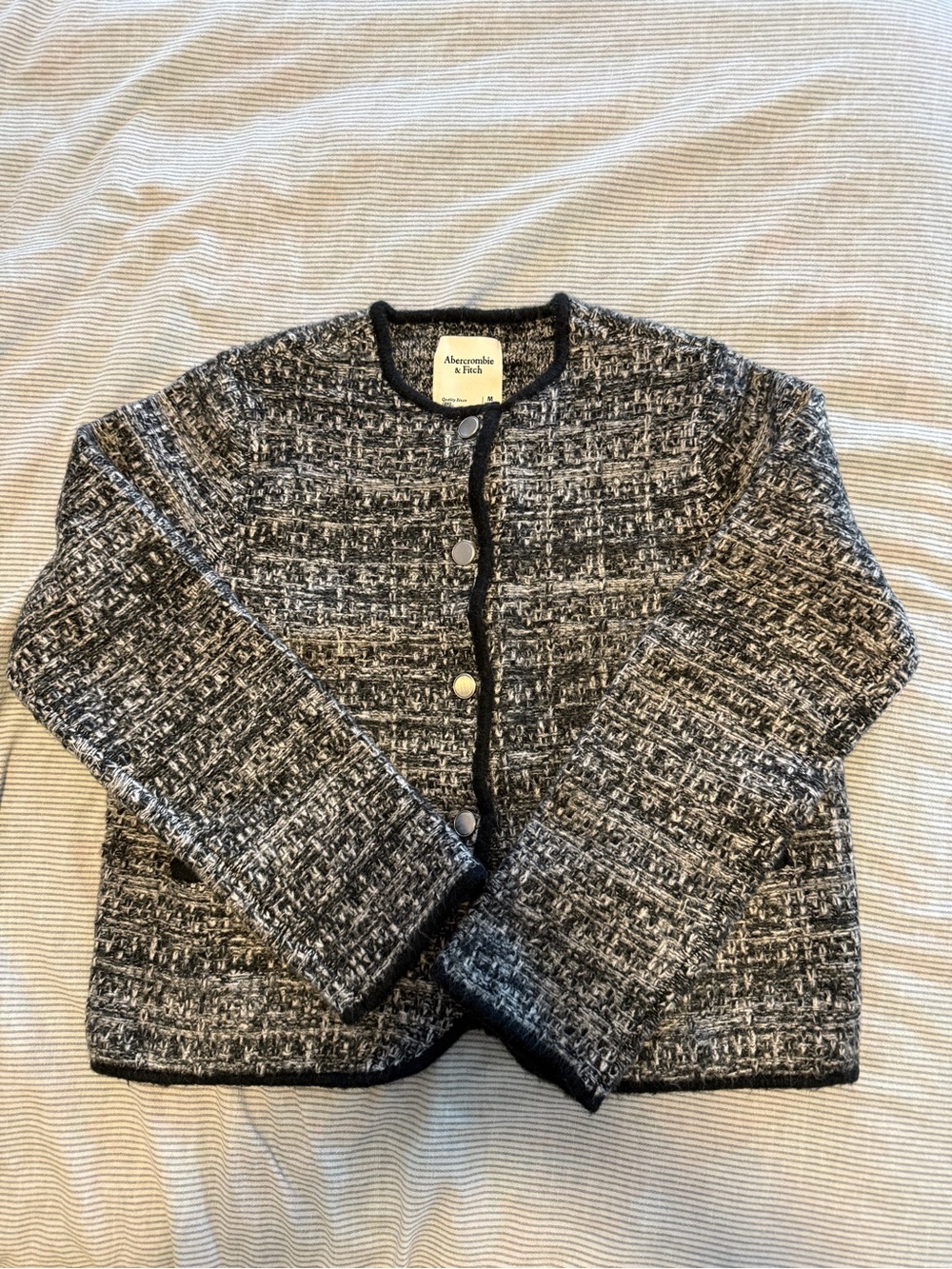 Abercrombie & Fitch Black and White Tweed Button Jacket